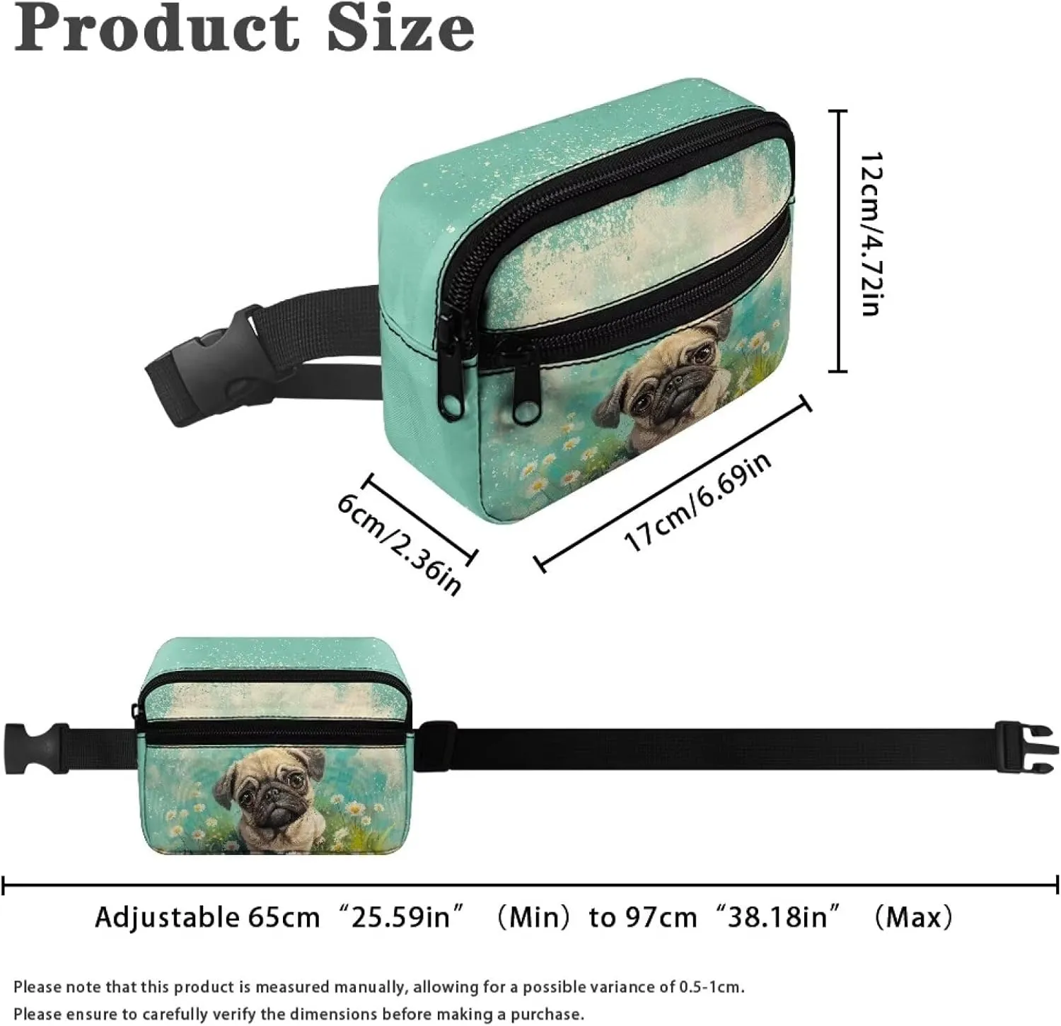 Cozeyat Floral Pug Dog Kids Fanny Pack Girls Cross Body Purse Bum Bag Cute Cartoon Wasit Bag Travel Belt Bag,Crossbody Bag for Kids Age 4-12