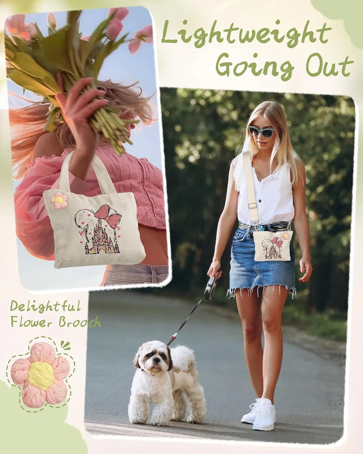 Cute Mini Canvas Tote Bag for Kids - Small Bags Size 8'' 6'' Magnetic Buckle for Women Girls Cloth Cotton