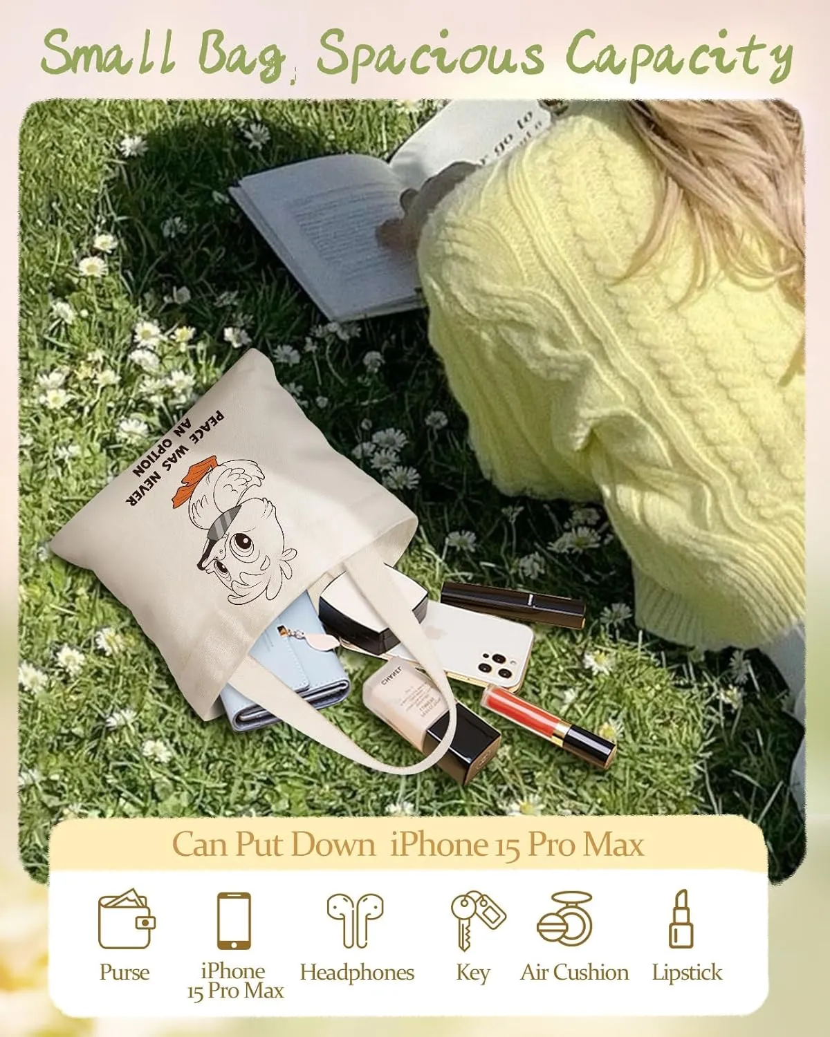 Cute Mini Canvas Tote Bag for Kids - Small Bags Size 8'' 6'' Magnetic Buckle for Women Girls Cloth Cotton