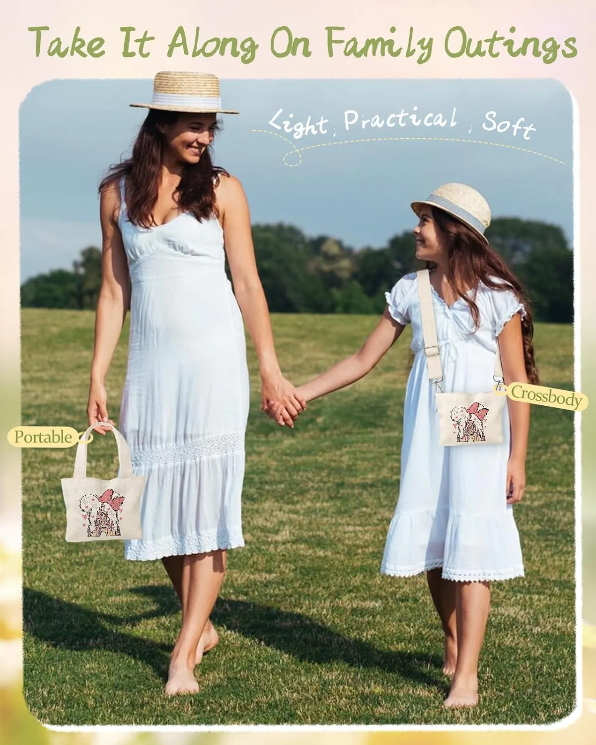 Cute Mini Canvas Tote Bag for Kids - Small Bags Size 8'' 6'' Magnetic Buckle for Women Girls Cloth Cotton
