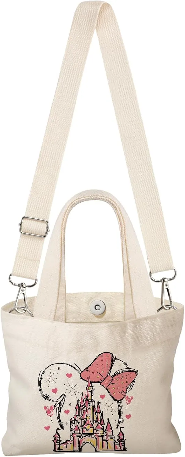 Cute Mini Canvas Tote Bag for Kids - Small Bags Size 8'' 6'' Magnetic Buckle for Women Girls Cloth Cotton