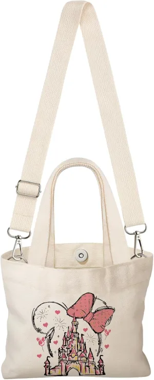 Cute Mini Canvas Tote Bag for Kids - Small Bags Size 8'' 6'' Magnetic Buckle for Women Girls Cloth Cotton