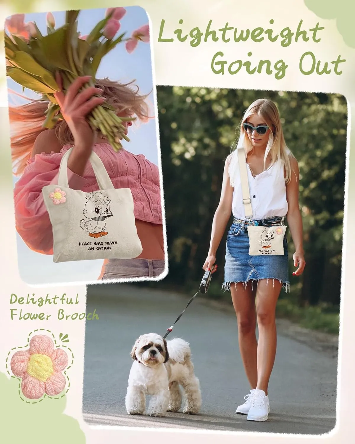 Cute Mini Canvas Tote Bag for Kids - Small Bags Size 8'' 6'' Magnetic Buckle for Women Girls Cloth Cotton