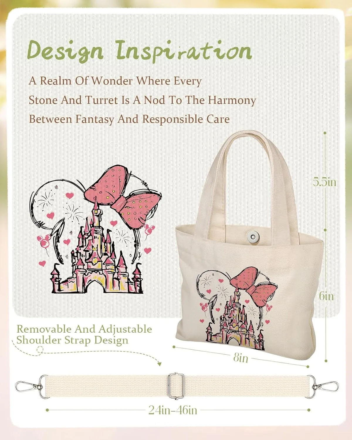 Cute Mini Canvas Tote Bag for Kids - Small Bags Size 8'' 6'' Magnetic Buckle for Women Girls Cloth Cotton