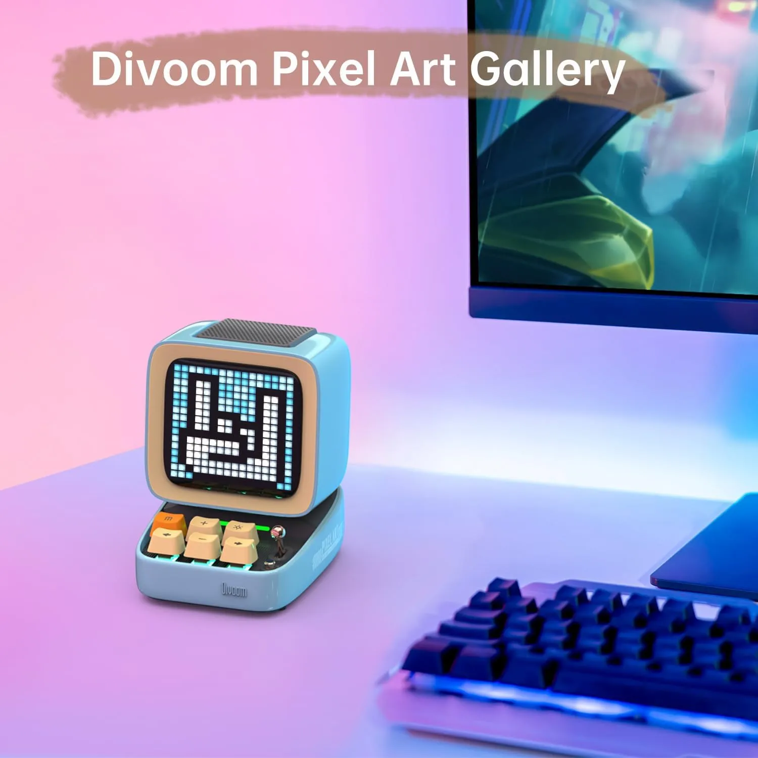 Divoom Ditoo Retro Pixel Art Game Bluetooth Speaker with 16X16 LED App Controlled Front Screen (Blue) 