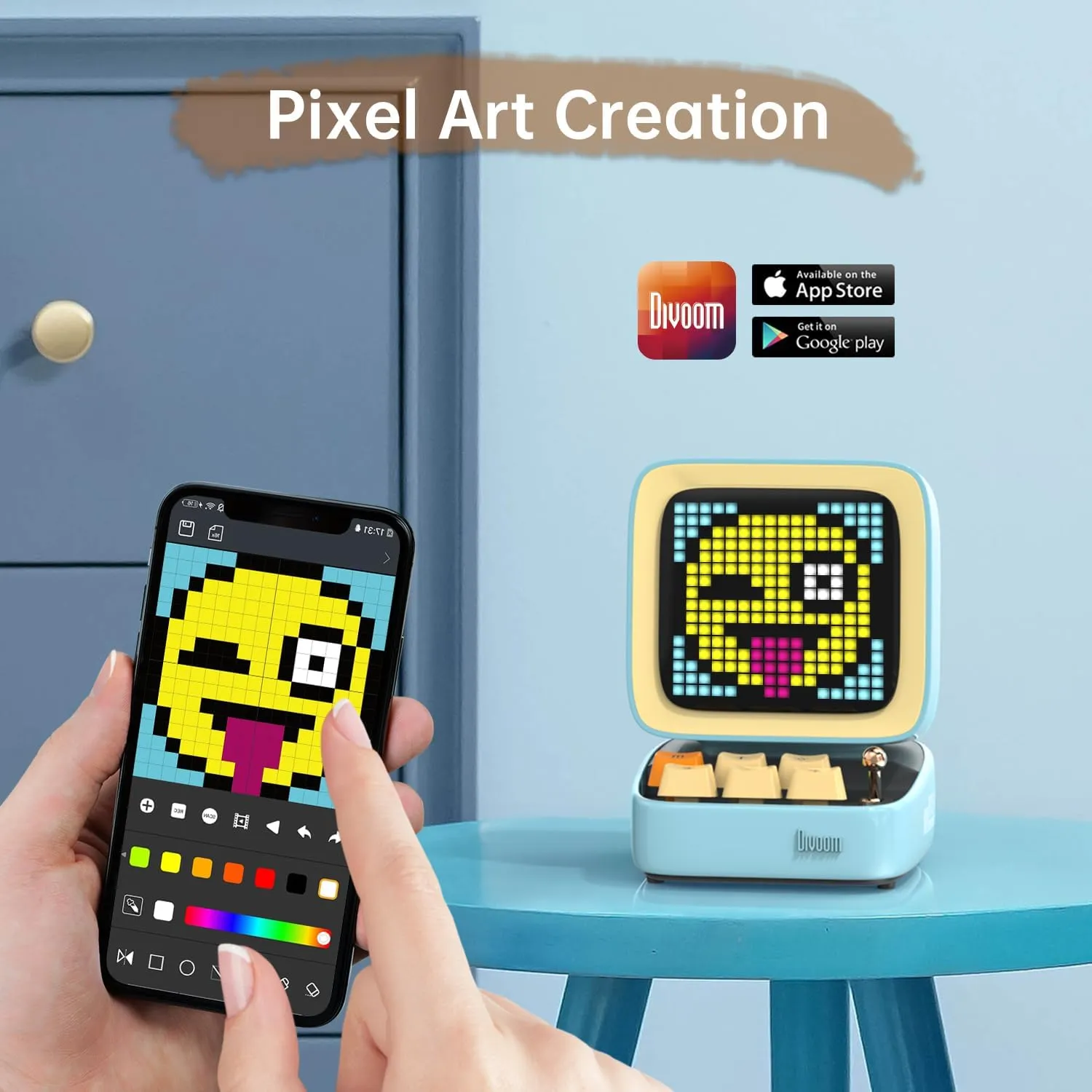 Divoom Ditoo Retro Pixel Art Game Bluetooth Speaker with 16X16 LED App Controlled Front Screen (Blue) 