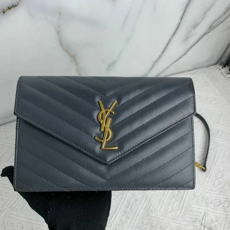 Envelope Wallet on Chain Grained Leather Black GHW
