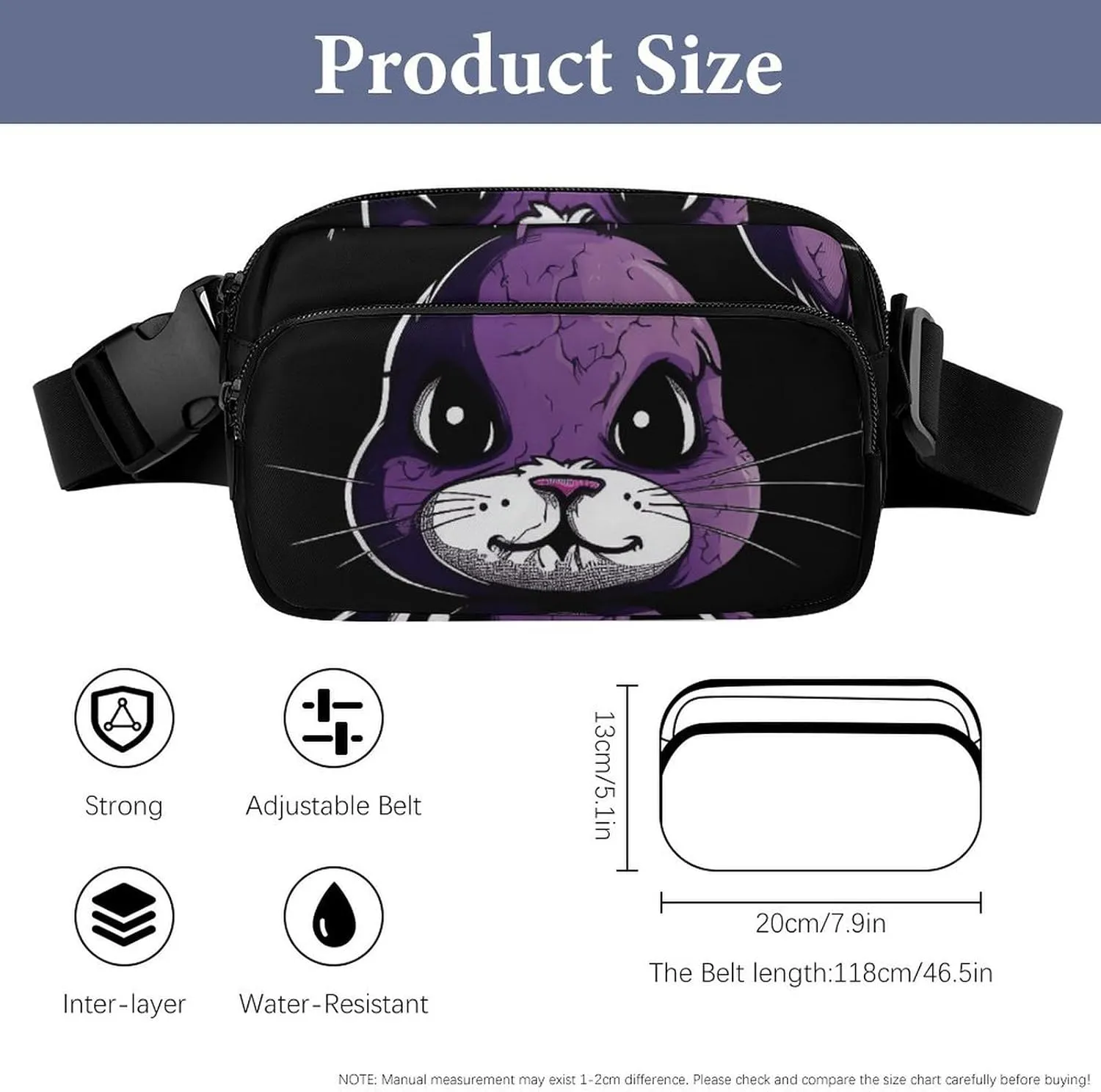 Fanny Pack for Men&Women Crossbody Waist Bag Small Sling Backpack Purple Angry Rabbit Belt Bag