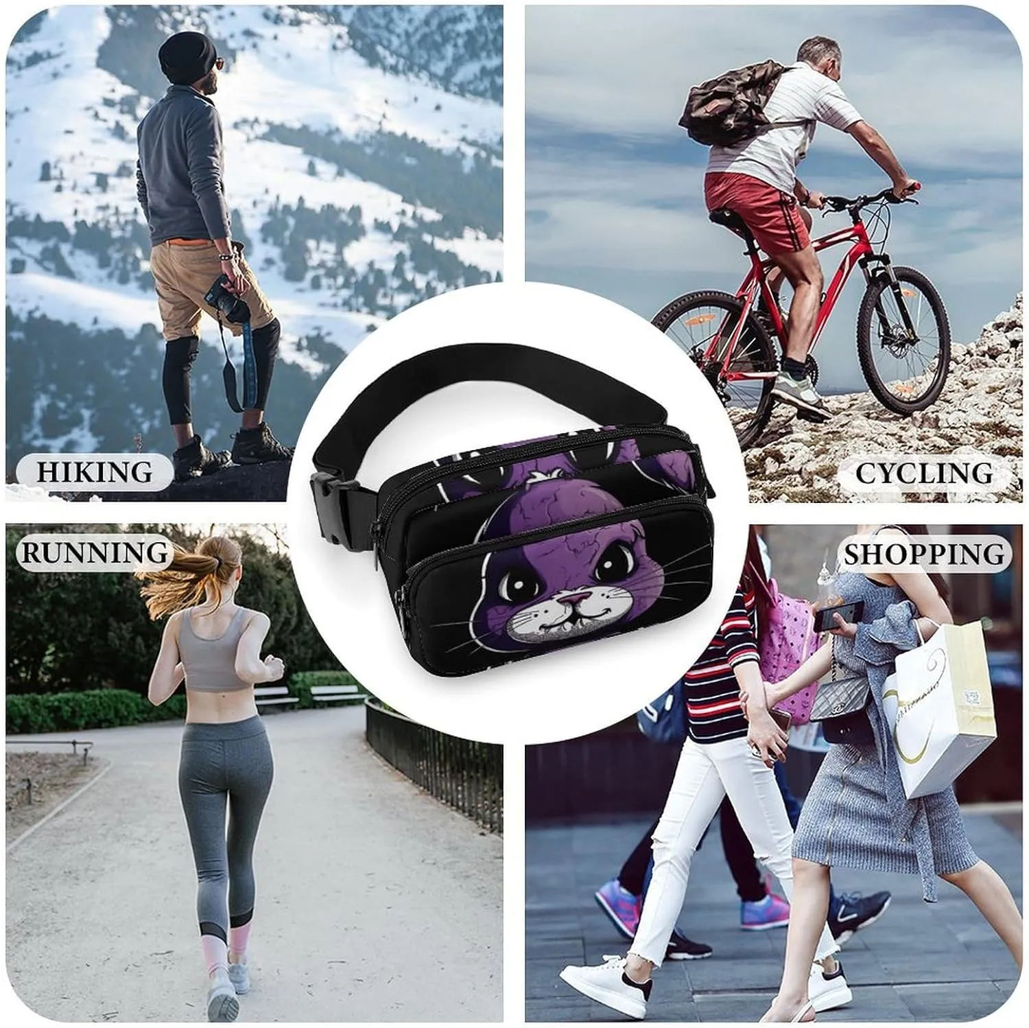 Fanny Pack for Men&Women Crossbody Waist Bag Small Sling Backpack Purple Angry Rabbit Belt Bag