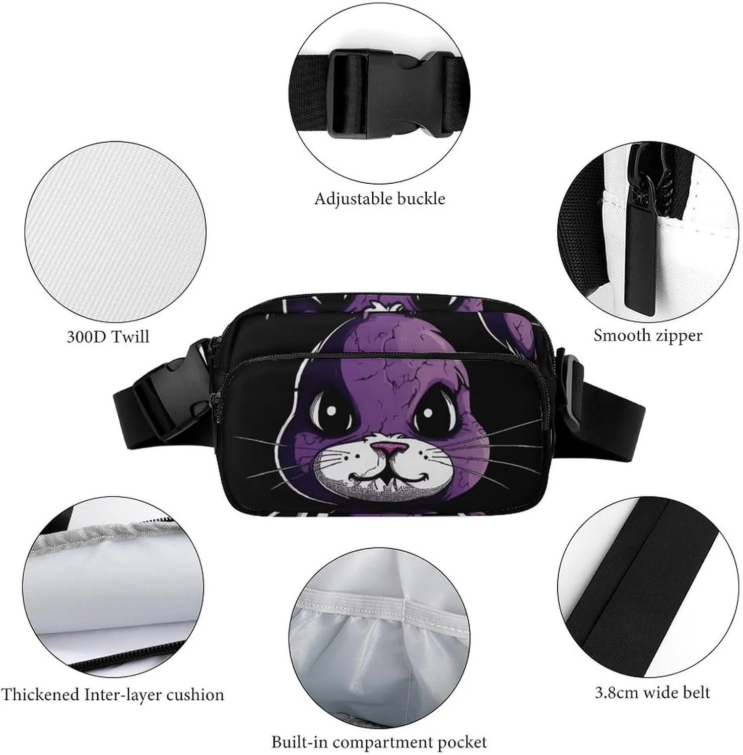 Fanny Pack for Men&Women Crossbody Waist Bag Small Sling Backpack Purple Angry Rabbit Belt Bag
