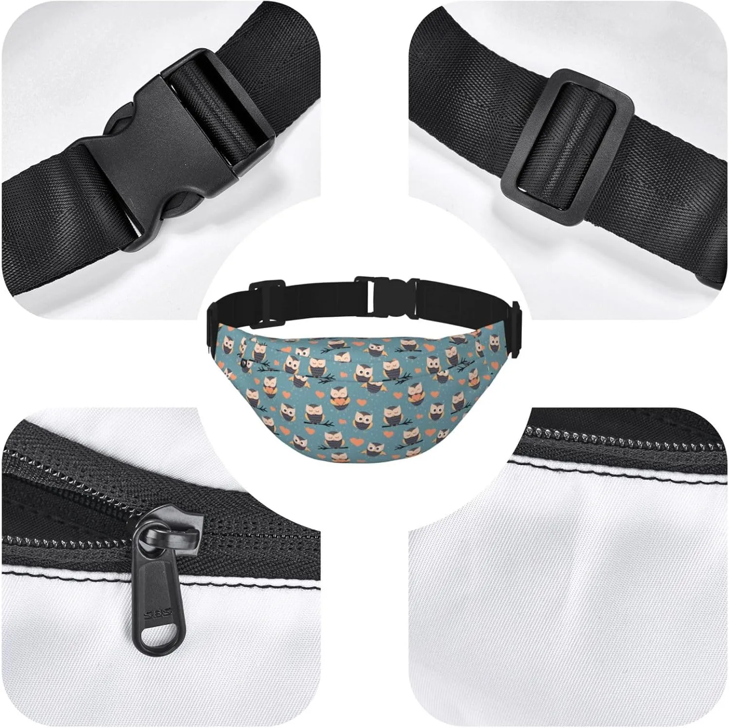 Fanny Pack for Women Men,Cute Owls Heart Large Crossbody Waist Pack Belt Bag for Workout Hiking Running Travel, Onesize