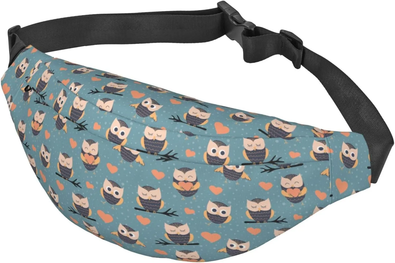 Fanny Pack for Women Men,Cute Owls Heart Large Crossbody Waist Pack Belt Bag for Workout Hiking Running Travel, Onesize