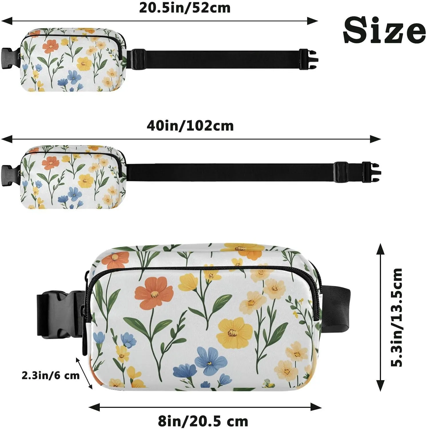 Fanny Pack Waist Bag with Adjustable Strap, Women Men Crossbody Sling Bags, Spring Flowers Orchid Dianthus Narcissus White, Large Capacity Travel Wallet for Shopping Sports Work