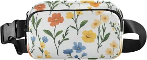 Fanny Pack Waist Bag with Adjustable Strap, Women Men Crossbody Sling Bags, Spring Flowers Orchid Dianthus Narcissus White, Large Capacity Travel Wallet for Shopping Sports Work