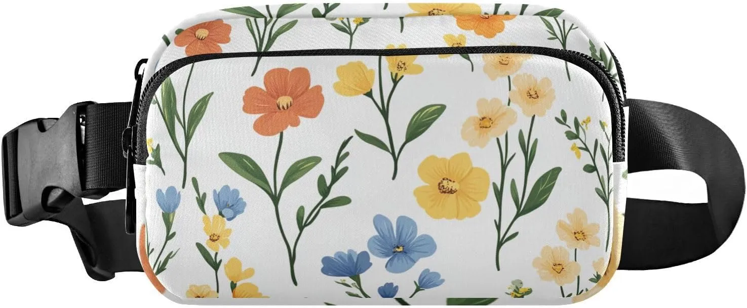 Fanny Pack Waist Bag with Adjustable Strap, Women Men Crossbody Sling Bags, Spring Flowers Orchid Dianthus Narcissus White, Large Capacity Travel Wallet for Shopping Sports Work