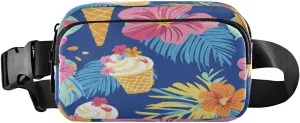 Fanny Packs for Women Men Belt Bag Waist Pouch Packs Crossbody Bags Running Hiking Fanny Pack for Girls Boys Ice Cream Tropical Flower Palm (1)