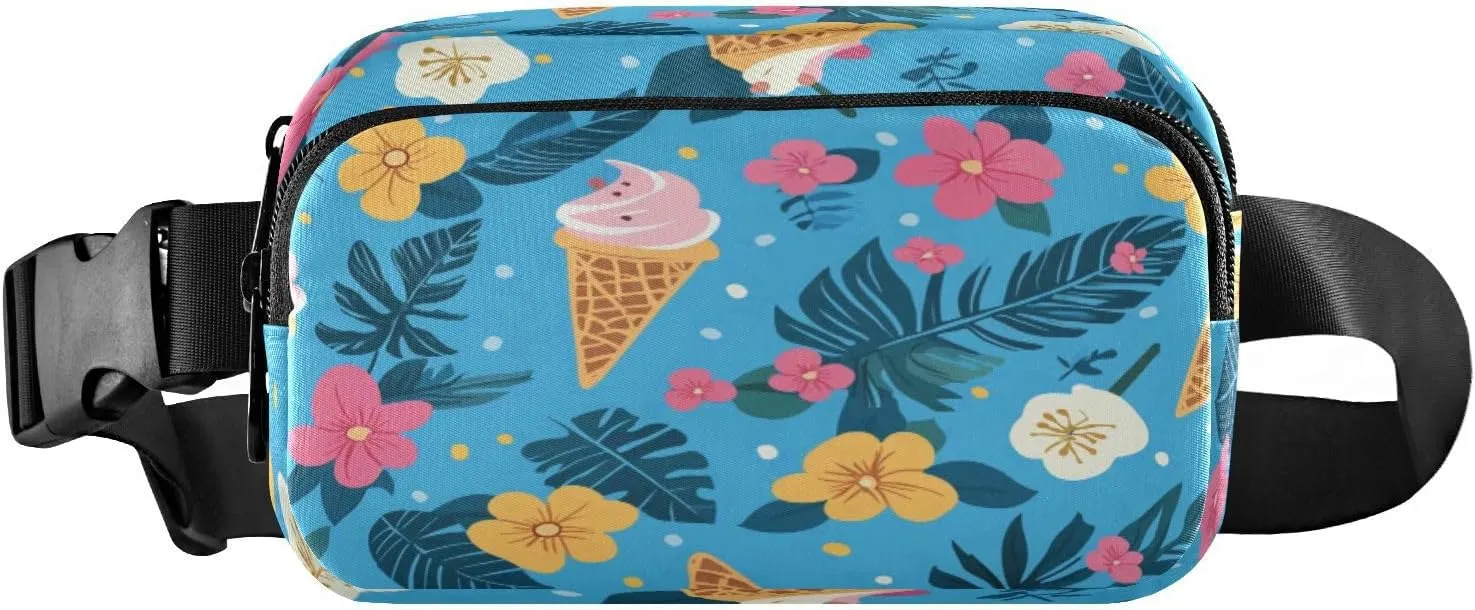 Fanny Packs for Women Men Belt Bag Waist Pouch Packs Crossbody Bags Running Hiking Fanny Pack for Girls Boys Ice Cream Tropical Flower Palm (4)
