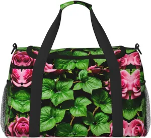 Floral Rose Ivy with Leaves Spring Travel Tote Bag  Large Reusable Shopping Bag, Vacation Tote, Sports Duffel Bag with Adjustable Crossbody Strap