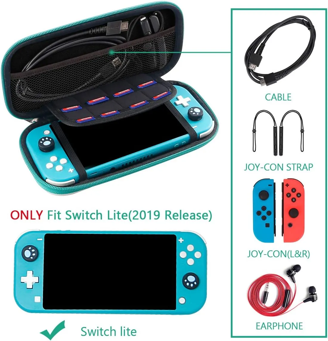 Glamgen Carrying Case Compatible with Switch Lite, Protective Portable Hard Shell Storage for Leaf Crossing Lites Console,Travel Cover Bag with 8 Game Card Slots for Switch Games & Accessories,Green