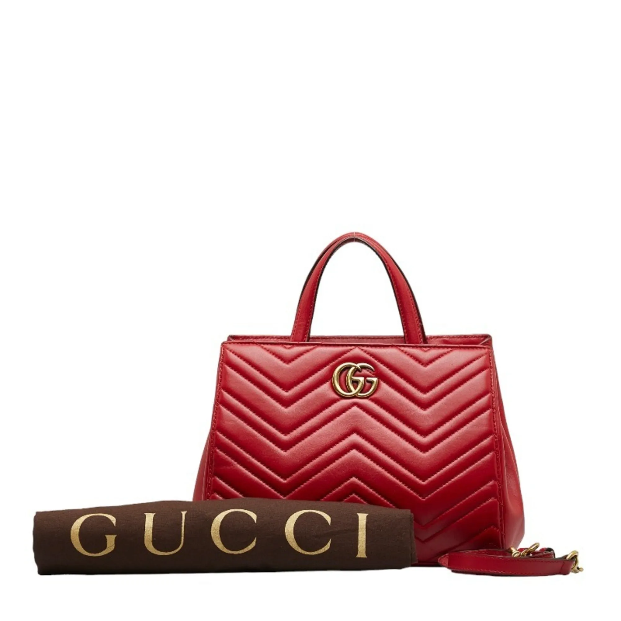 GUCCI GG Marmont Quilted Handbag Shoulder Bag 448054 Red Leather Women's