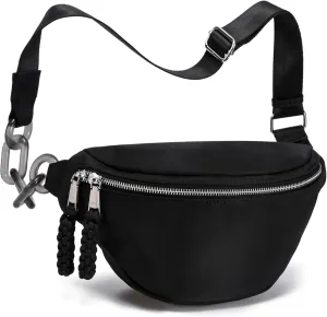 Haytijoe Crossbody Bum Bag Plus Size Fanny Pack for Women Travel Fashion Nylon Waist Pack Belt Bag(02-Black)