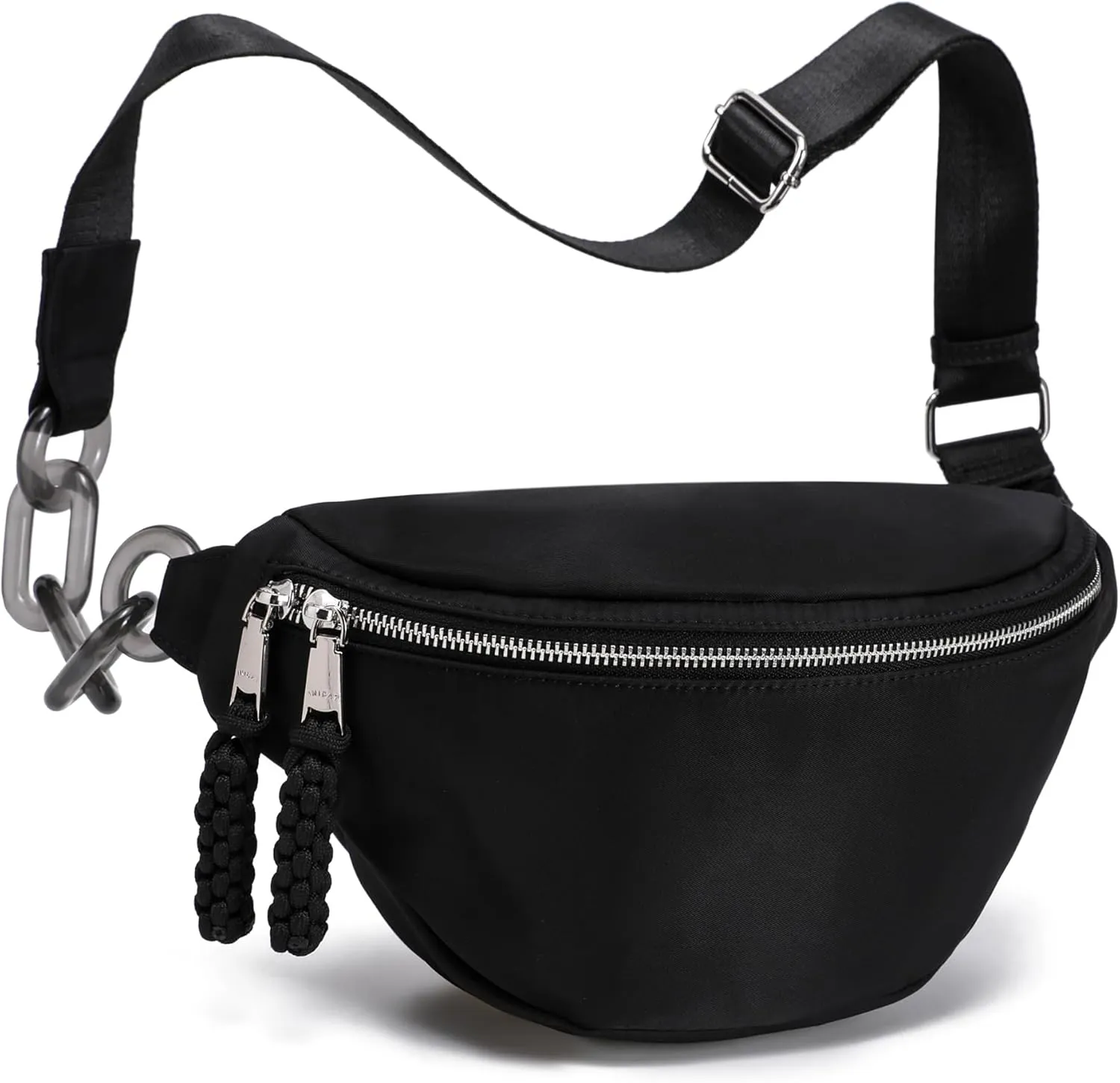 Haytijoe Crossbody Bum Bag Plus Size Fanny Pack for Women Travel Fashion Nylon Waist Pack Belt Bag(02-Black)
