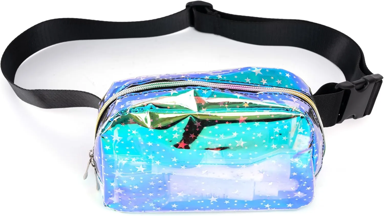 Holographic 80s 90S Rave Stars Neon Transparent Gravel Fanny Pack for Women - Great Waist Pack for Games, Concerts, Rave, Festival, Travel