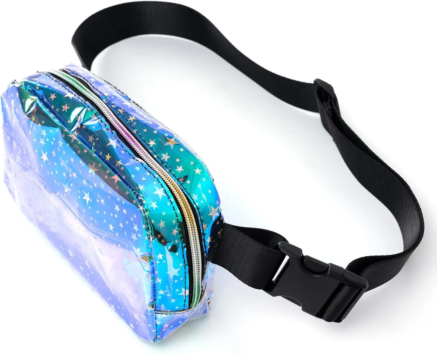 Holographic 80s 90S Rave Stars Neon Transparent Gravel Fanny Pack for Women - Great Waist Pack for Games, Concerts, Rave, Festival, Travel