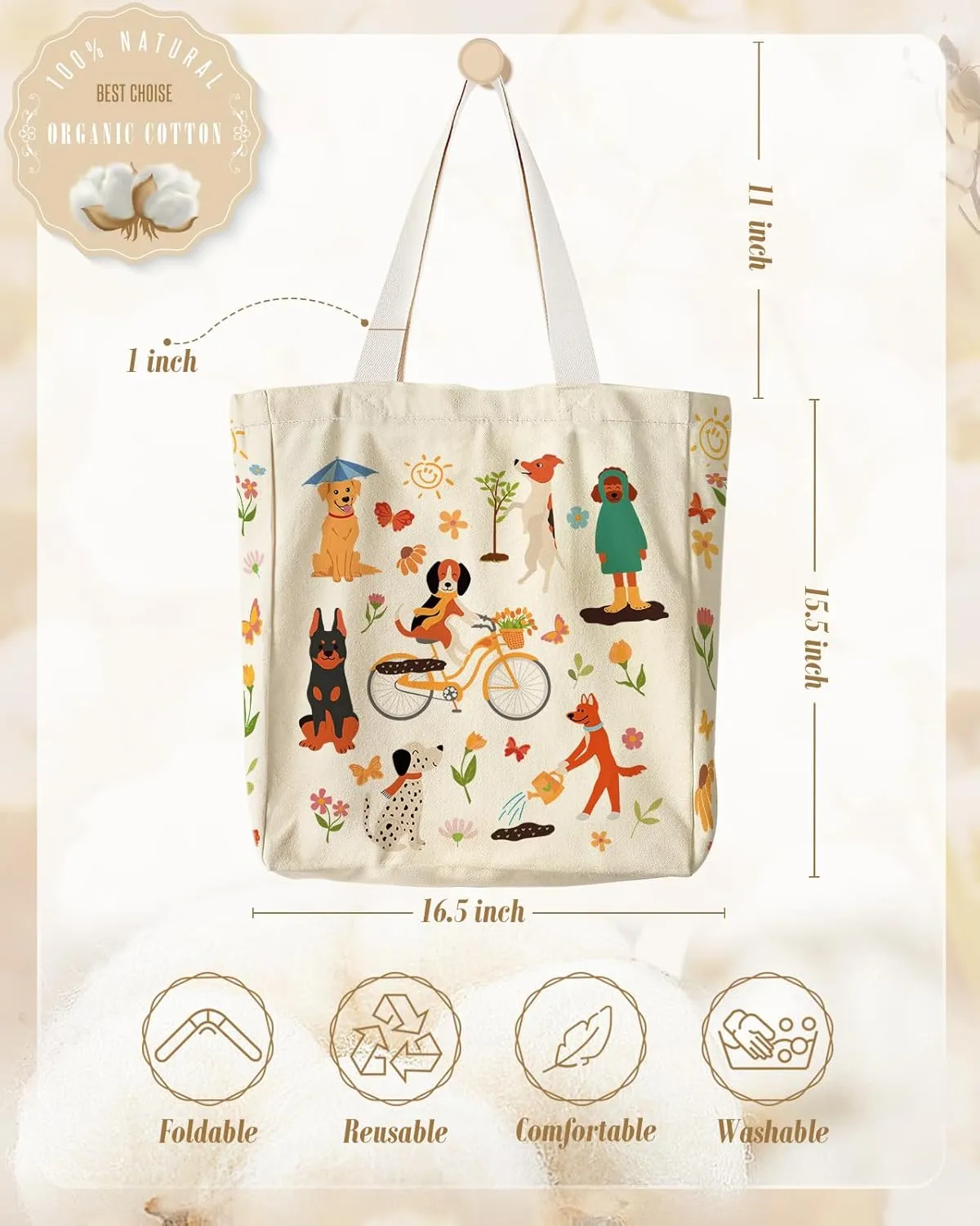 Large Canvas Tote Bag for Women - with Zipper and Inner Pocket Aesthetic Cute Shoulder Bag for Shopping Daily