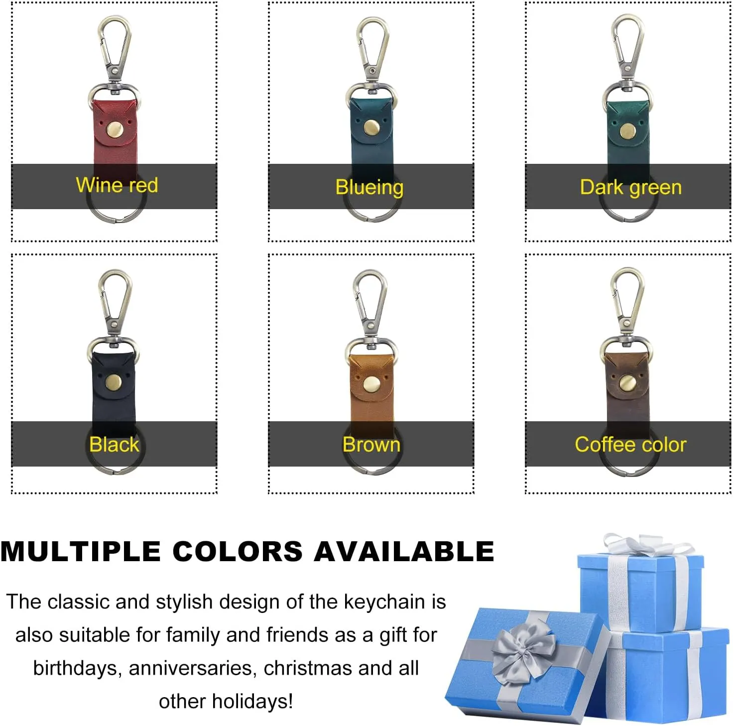 Leather Keychain, Key Chain with Leather Belt & Metal Ring, Durable Leather Key Ring for Men, Car Accessories (Coffee)