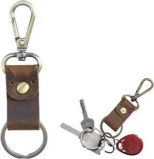 Leather Keychain, Key Chain with Leather Belt & Metal Ring, Durable Leather Key Ring for Men, Car Accessories (Coffee)