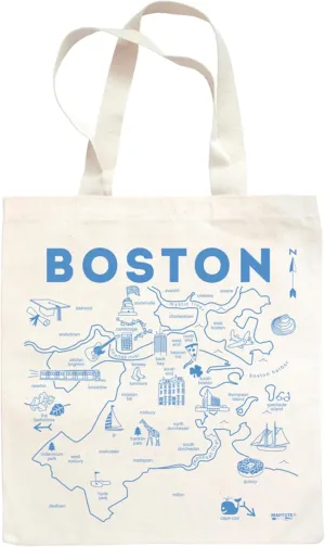 MAPTOTE Grocery Canvas Tote - Reusable Cotton Canvas Bag for Shopping, Daily Errands, Beach Trips and Travel - Screenprinted, Earth Friendly, and Made in USA - Map Style, Boston