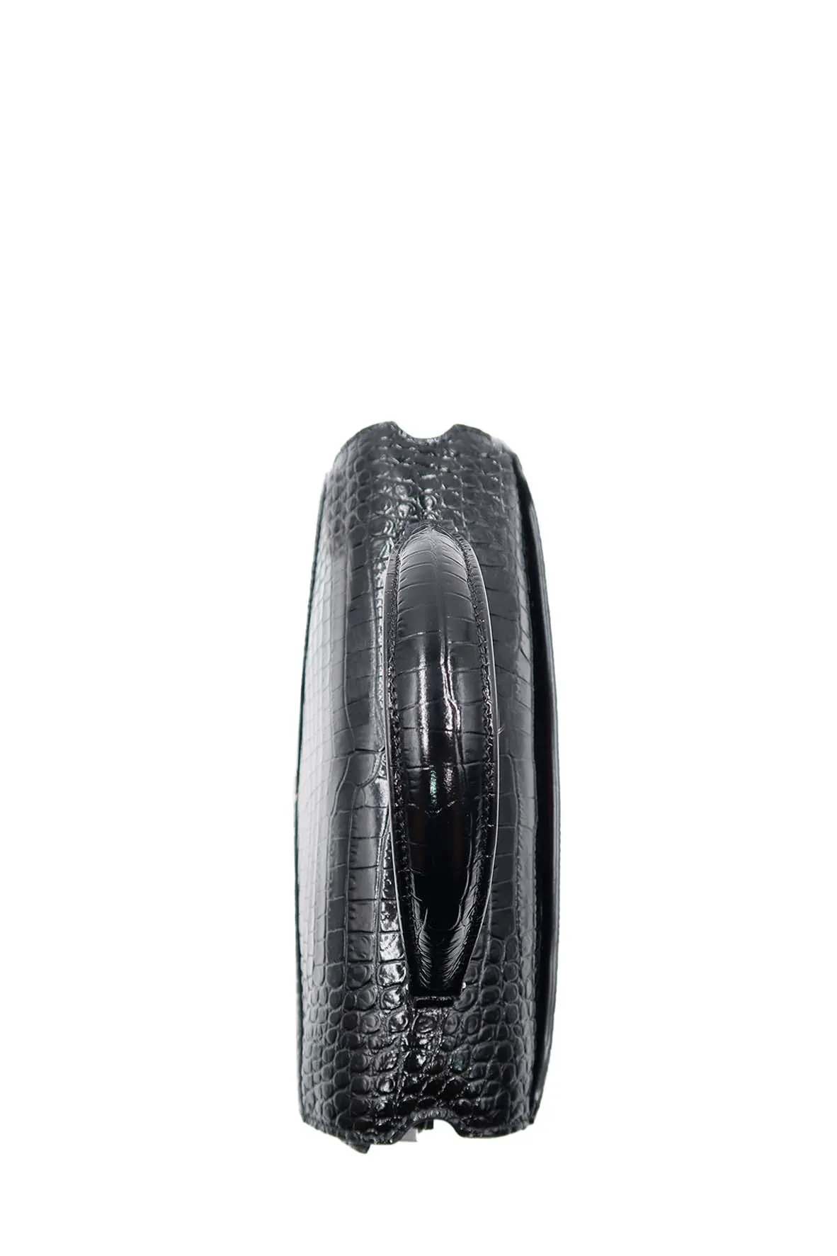 Medium Cassandra Top Handle Bag Crocodile Embossed Black