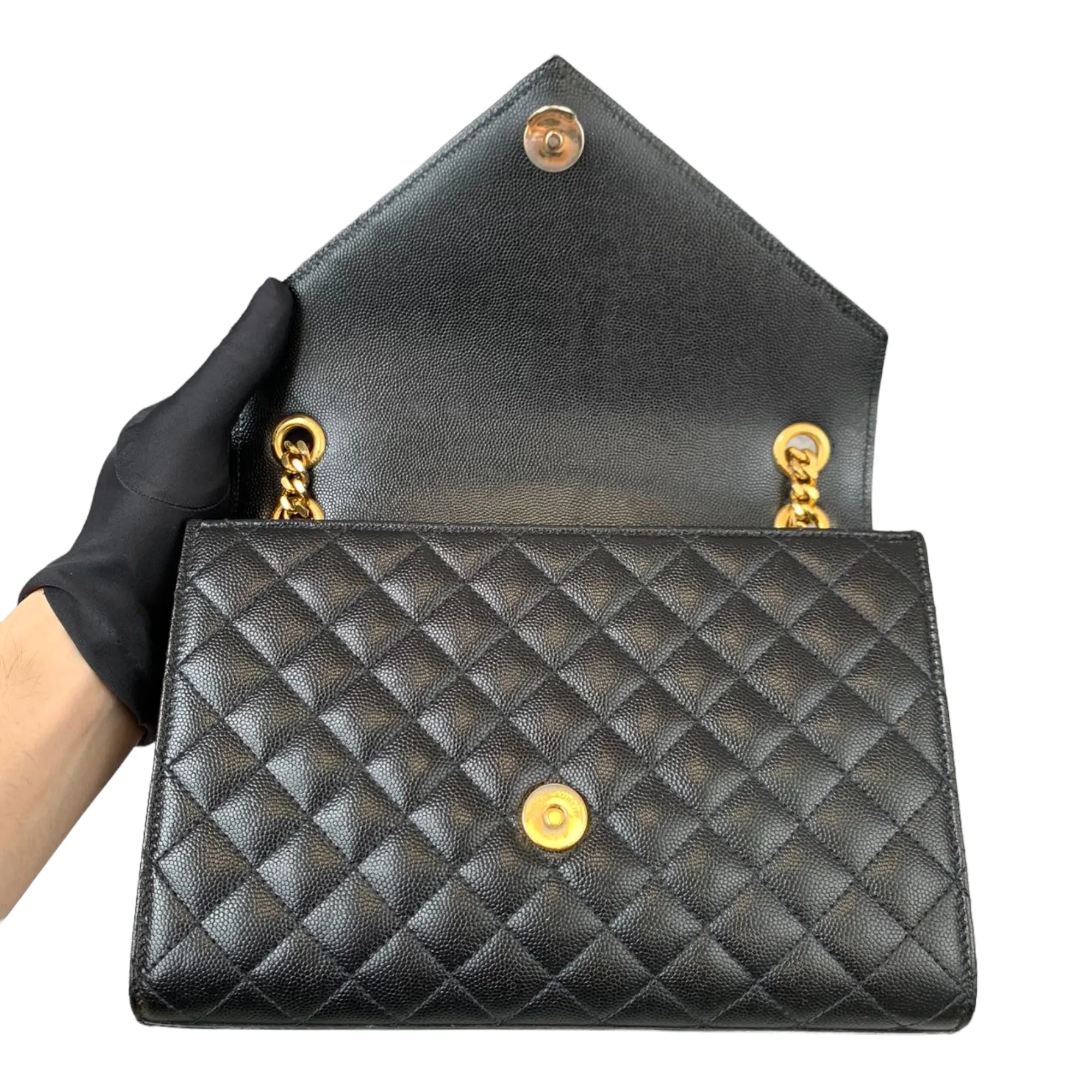 Medium Envelope Flap Leather Black GHW