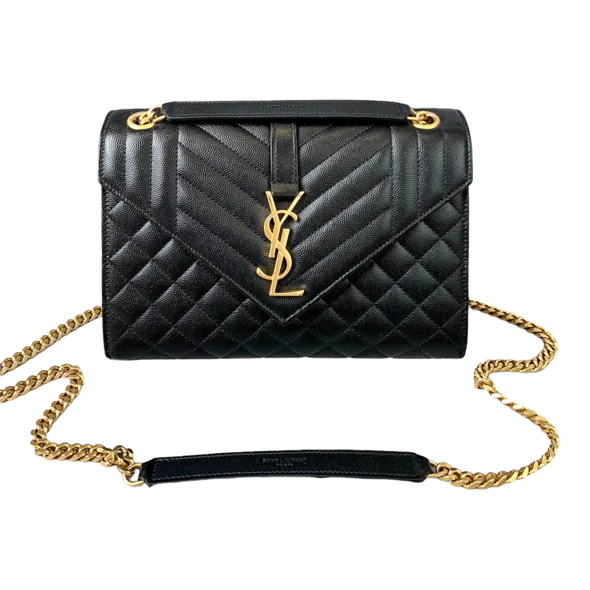 Medium Envelope Flap Leather Black GHW