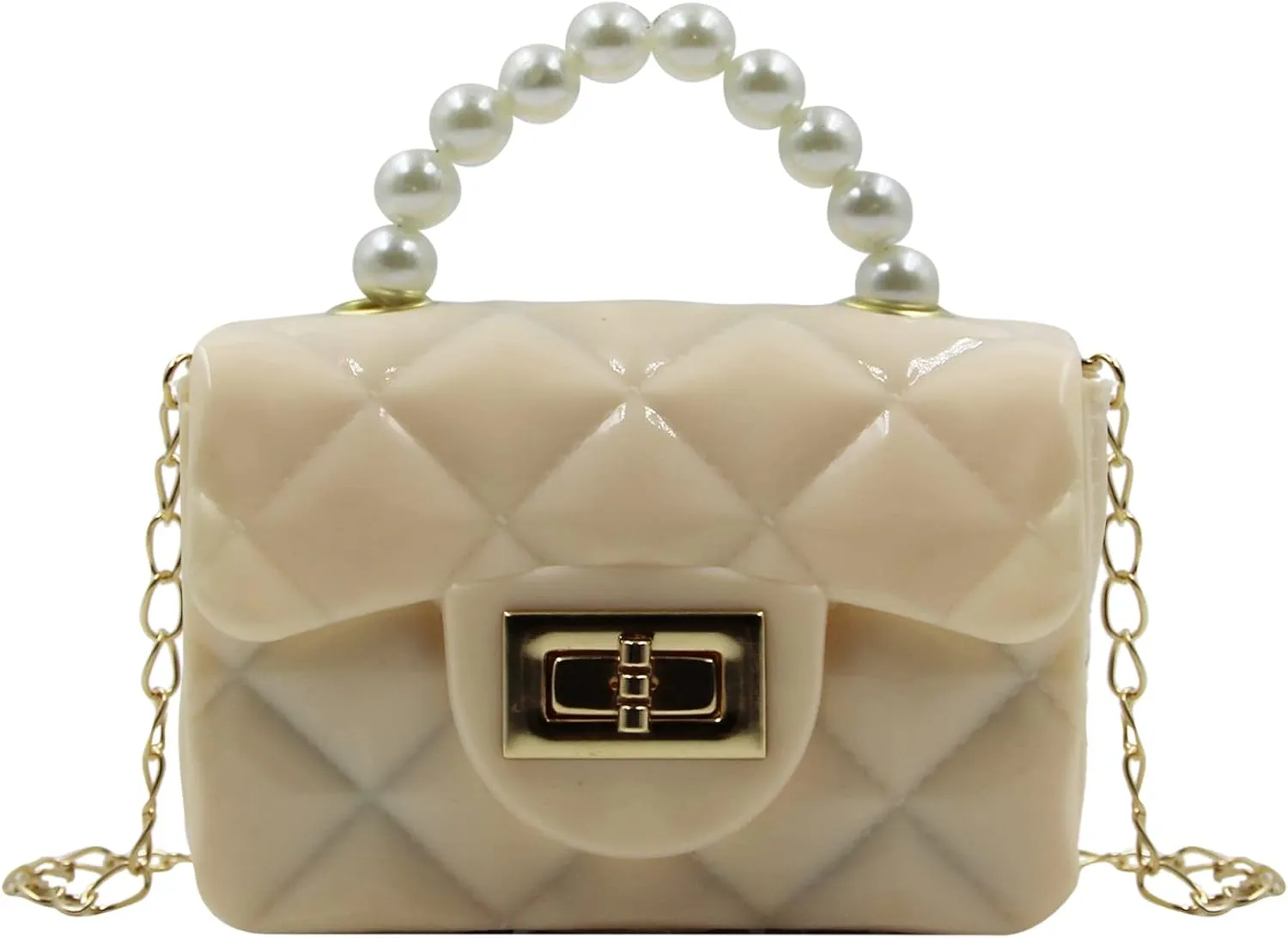 Mini Pink Purse for Little Girls Fashion Candy Handbag Satchel Jelly Shoulder Bag Crossbody Purse with Pearls Handle(Small)