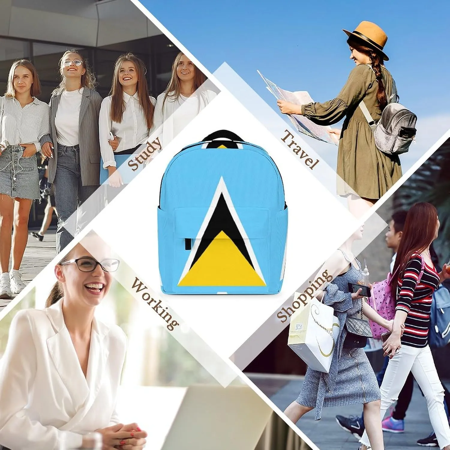 National Flag of Saint Lucia Casual Women's Backpack, Lightweight, Waterproof, Versatile Daily Bag