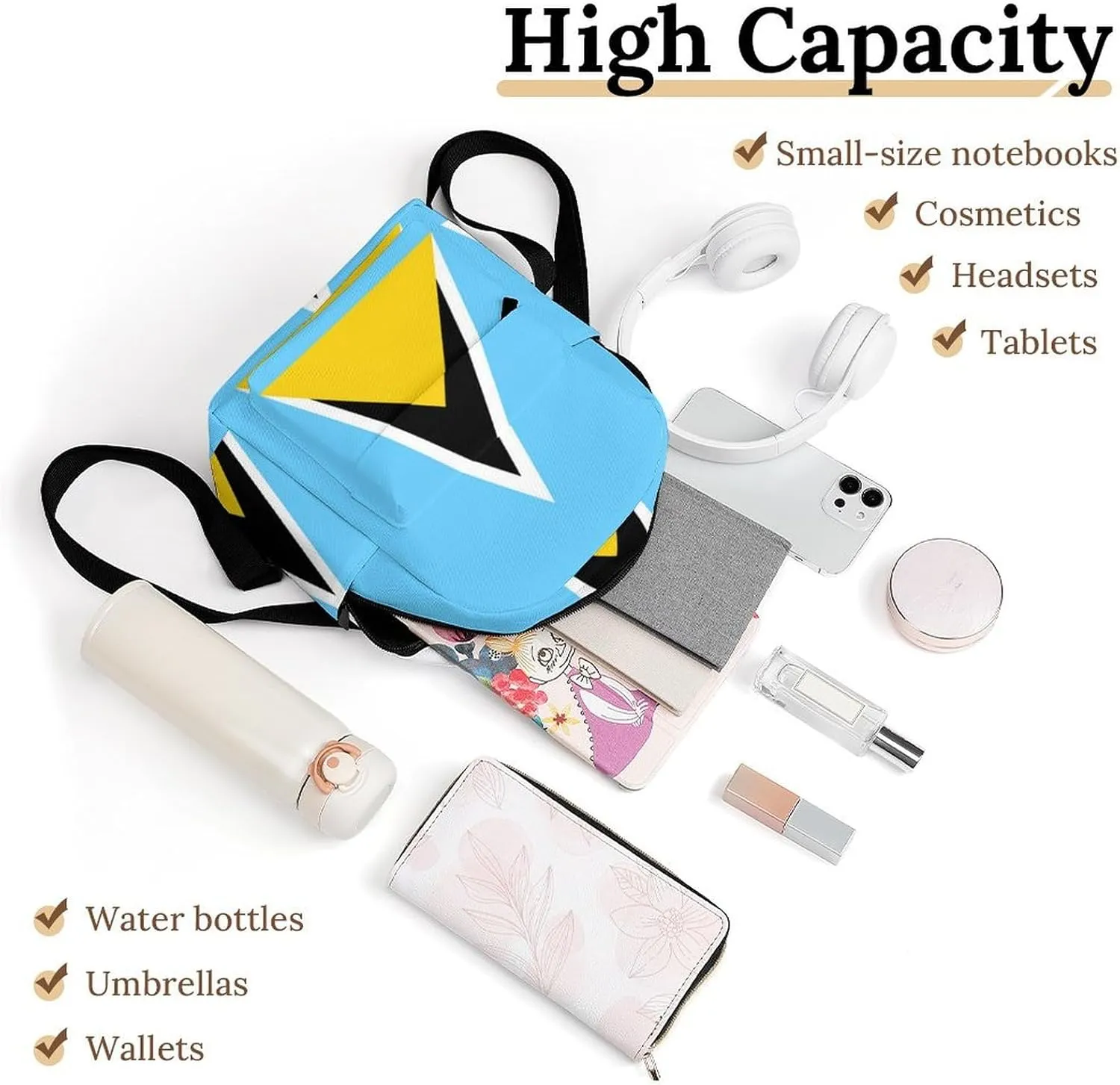National Flag of Saint Lucia Casual Women's Backpack, Lightweight, Waterproof, Versatile Daily Bag