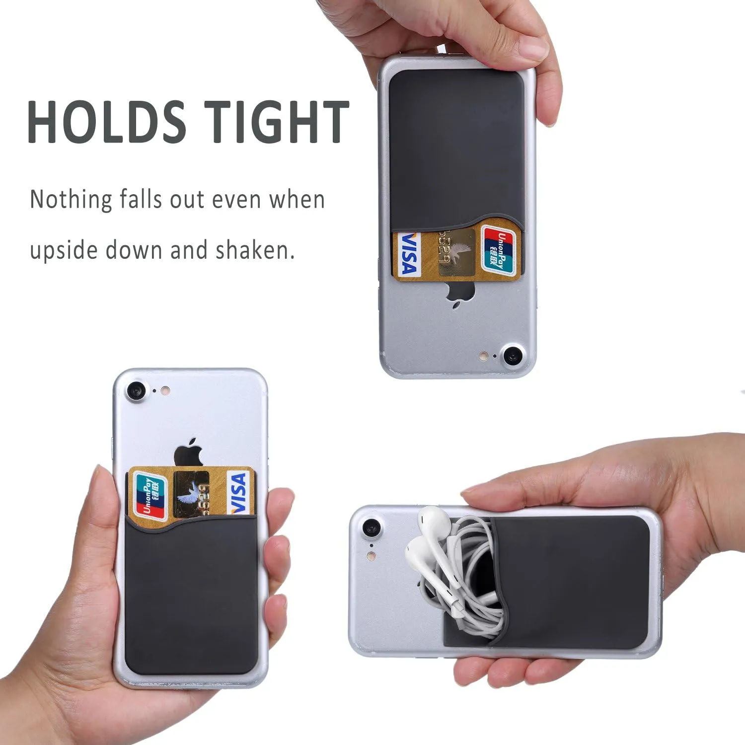 Pofesun Adhesive Phone Card Holder, 3 Pack Silicone Stick-on Wallet ID/Credit Card Holder Pouch Sleeve Self Adhesive Sticker Case for iPhone 16 15 14 13 12 Pro Max,iPad,Samsung Galaxy,Tablet