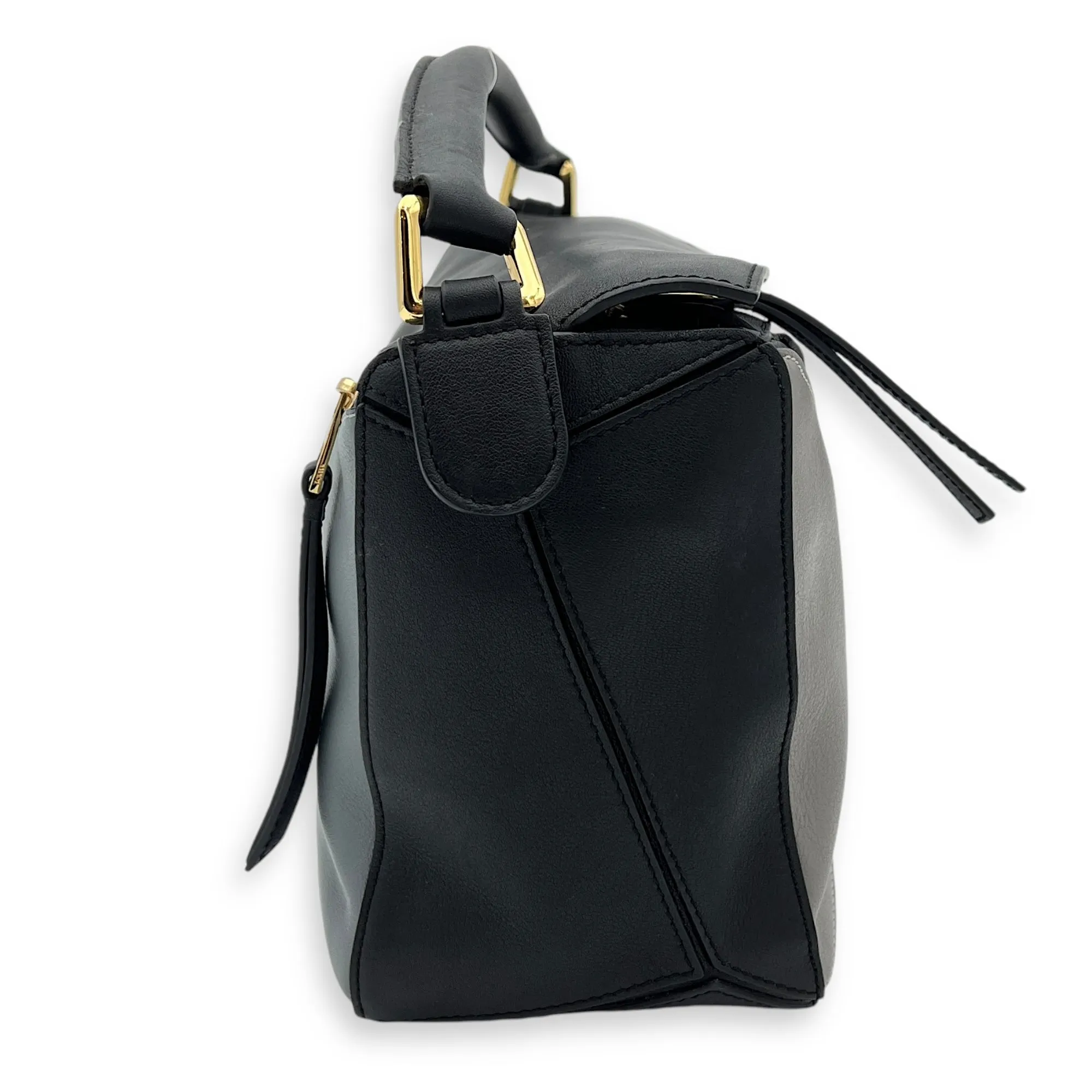 Puzzle Top Handle Bag Medium Grey in Calfskin, Gold hardware
