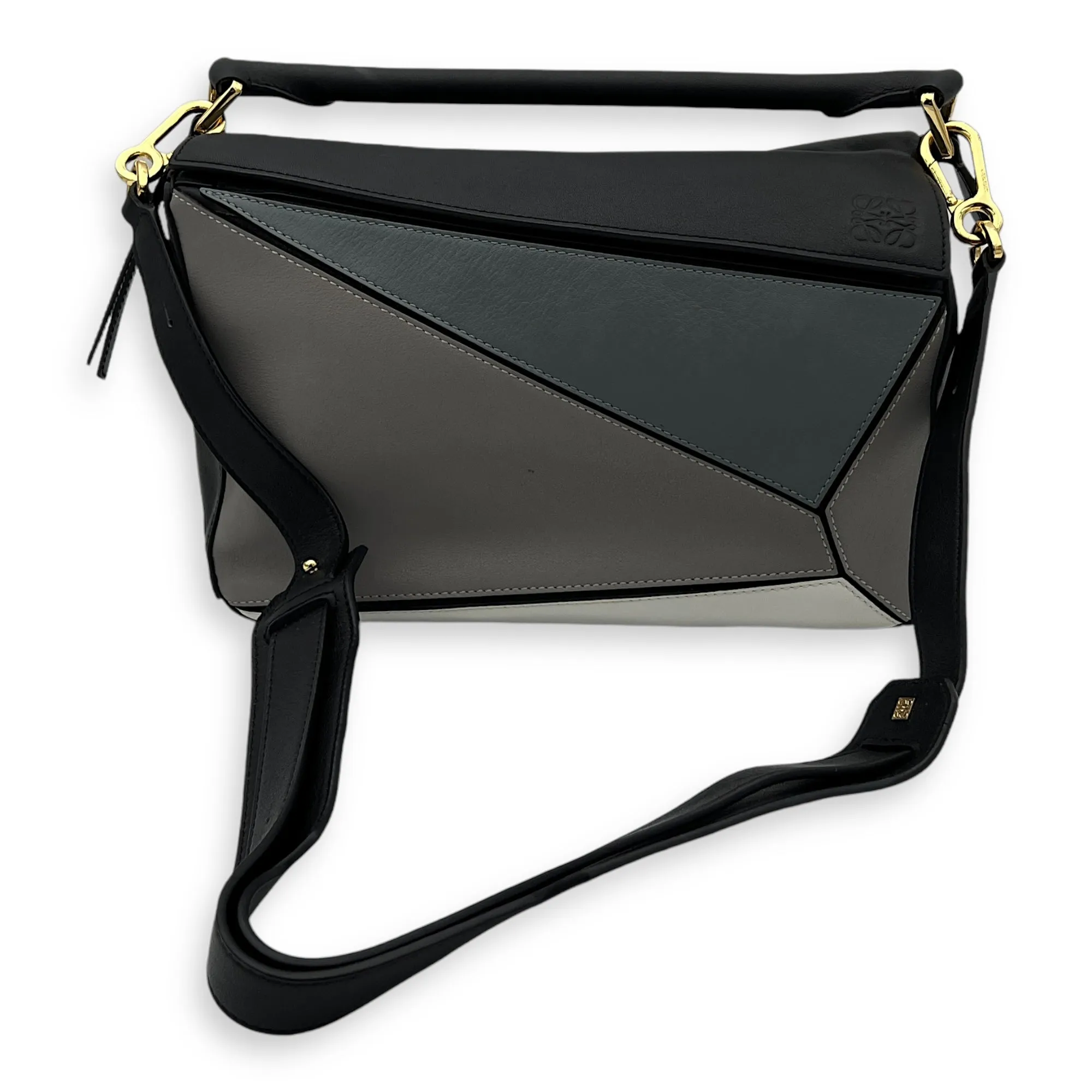 Puzzle Top Handle Bag Medium Grey in Calfskin, Gold hardware