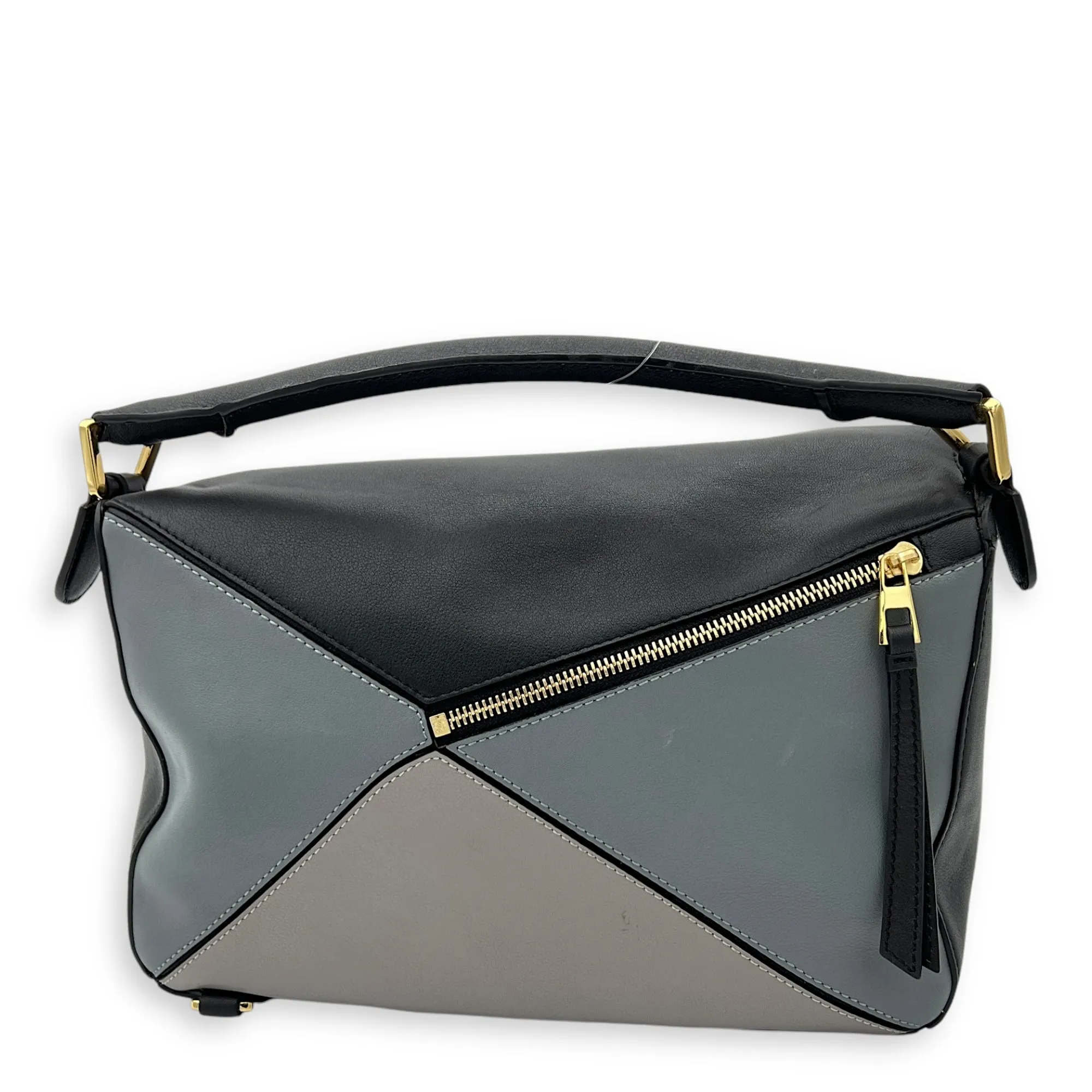 Puzzle Top Handle Bag Medium Grey in Calfskin, Gold hardware