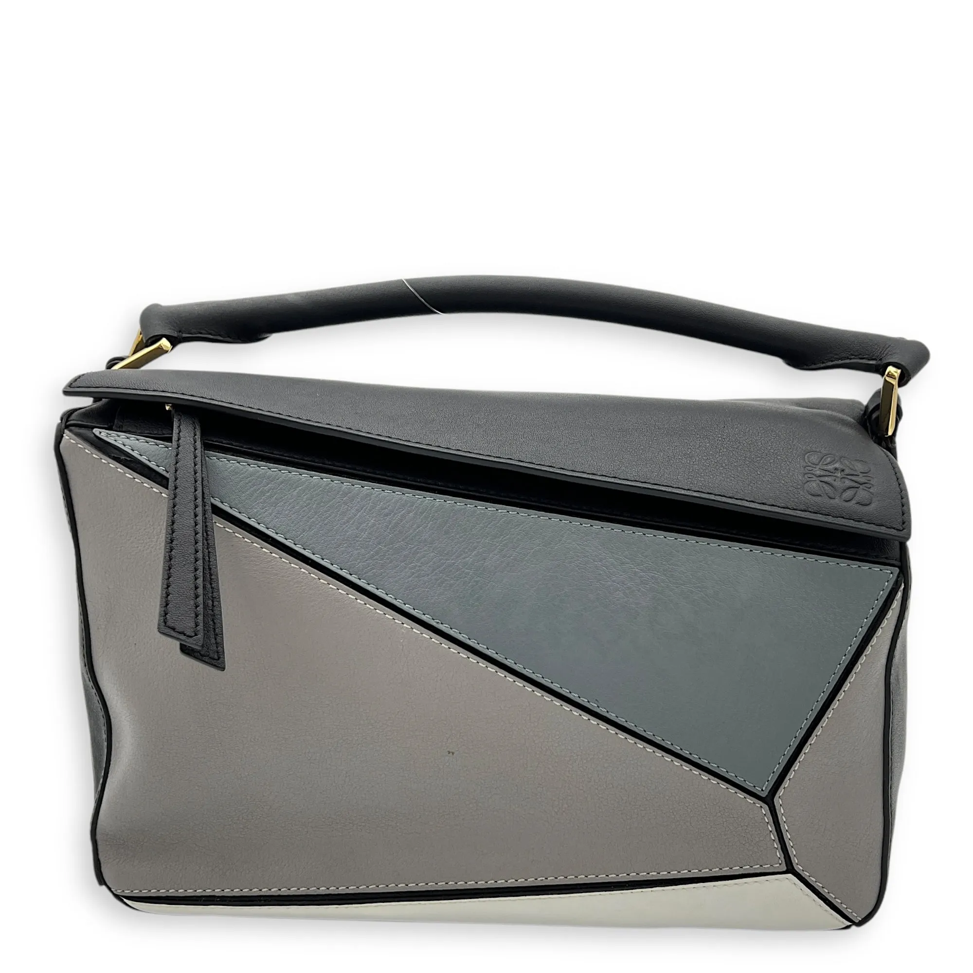 Puzzle Top Handle Bag Medium Grey in Calfskin, Gold hardware