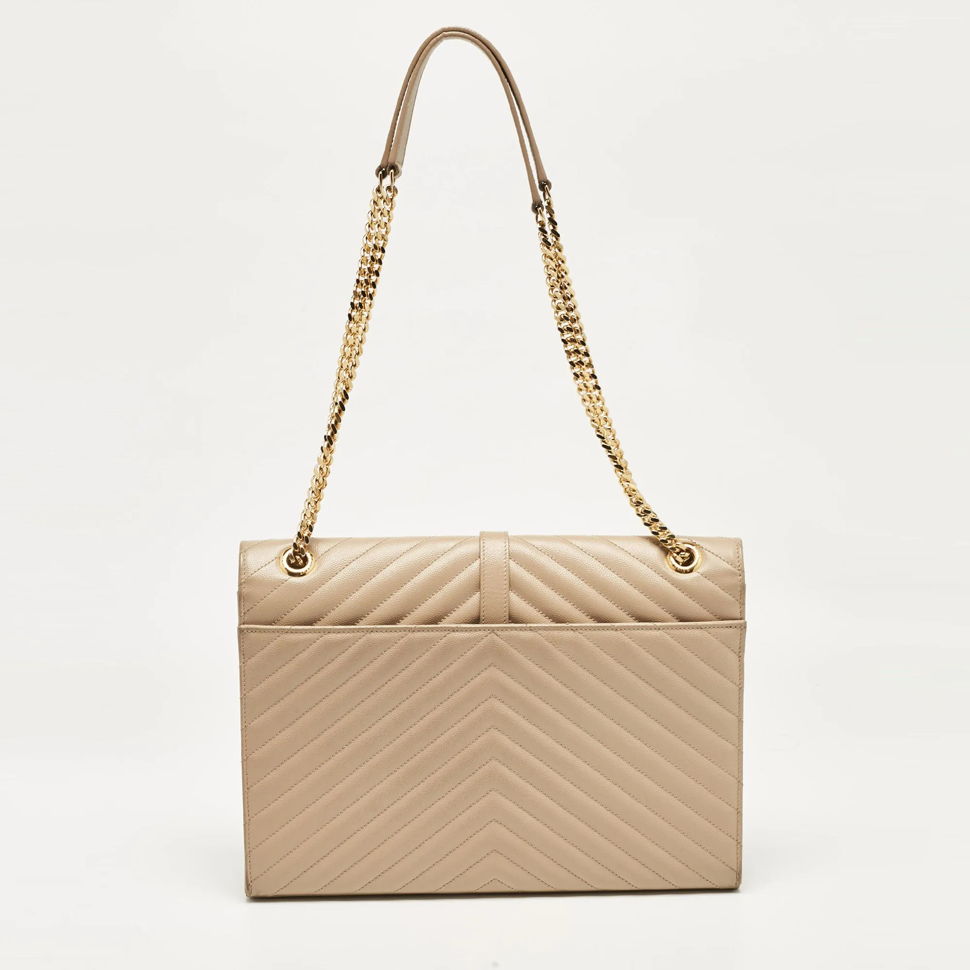 Saint Laurent Beige Chevron Leather Large Monogram Envelope Shoulder Bag