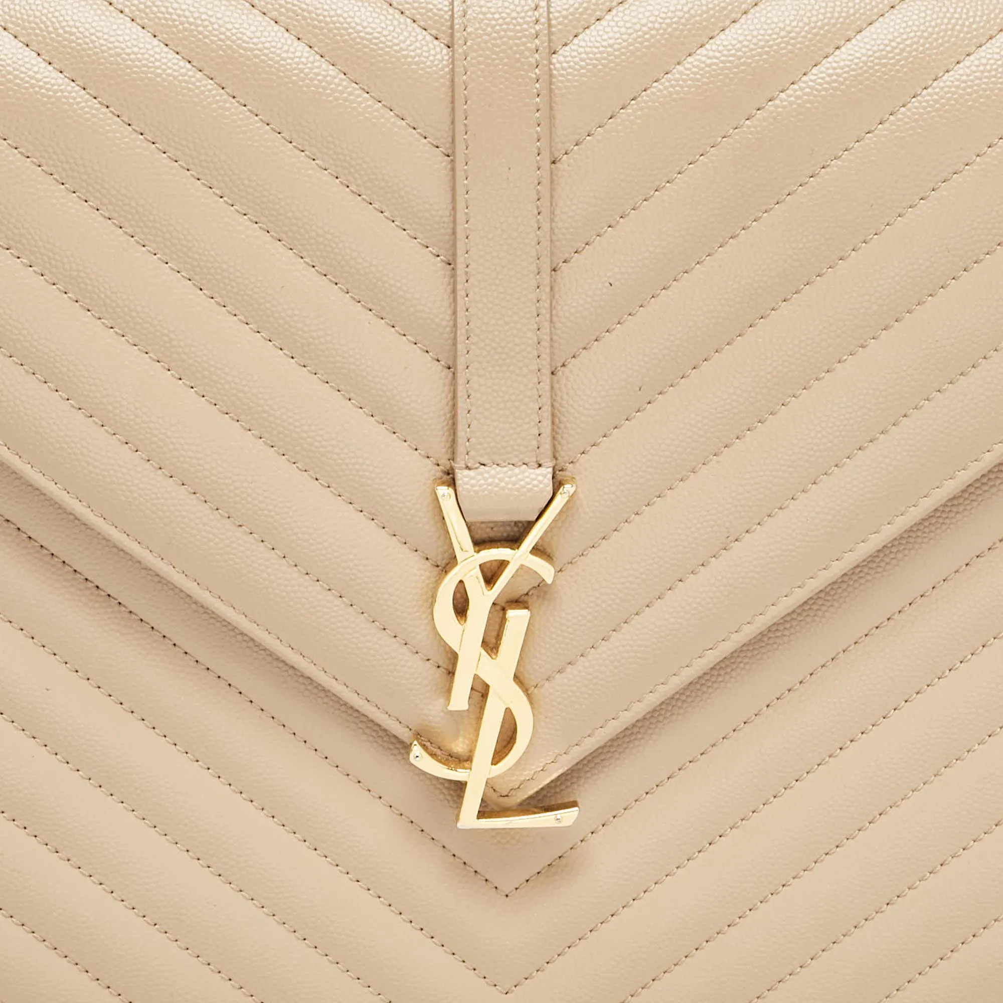 Saint Laurent Beige Chevron Leather Large Monogram Envelope Shoulder Bag