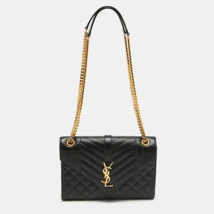 Saint Laurent Black Mix Matelasse Leather Medium Envelope Chain Shoulder Bag