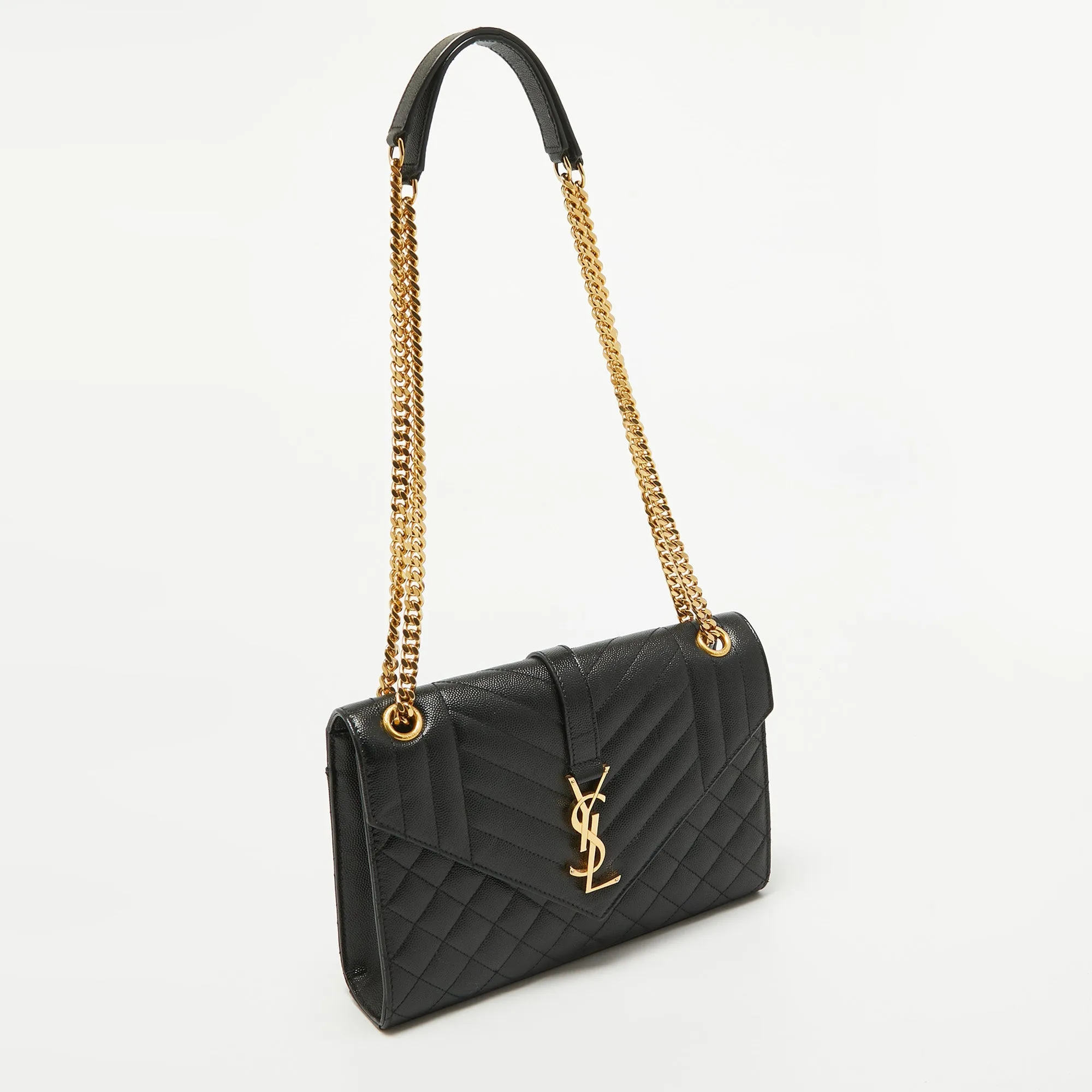 Saint Laurent Black Mix Matelasse Leather Medium Envelope Chain Shoulder Bag