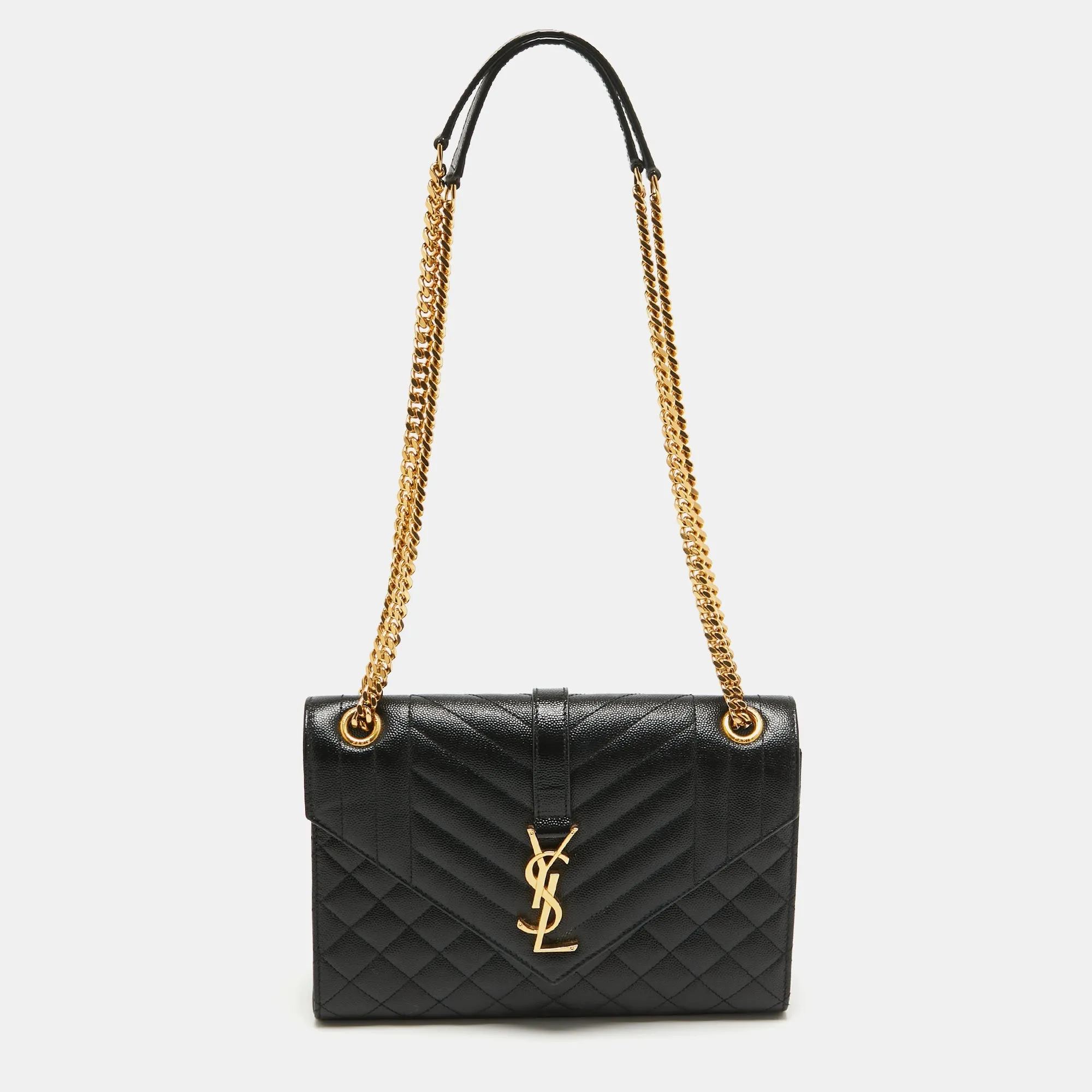 Saint Laurent Black Mix Matelasse Leather Medium Envelope Chain Shoulder Bag