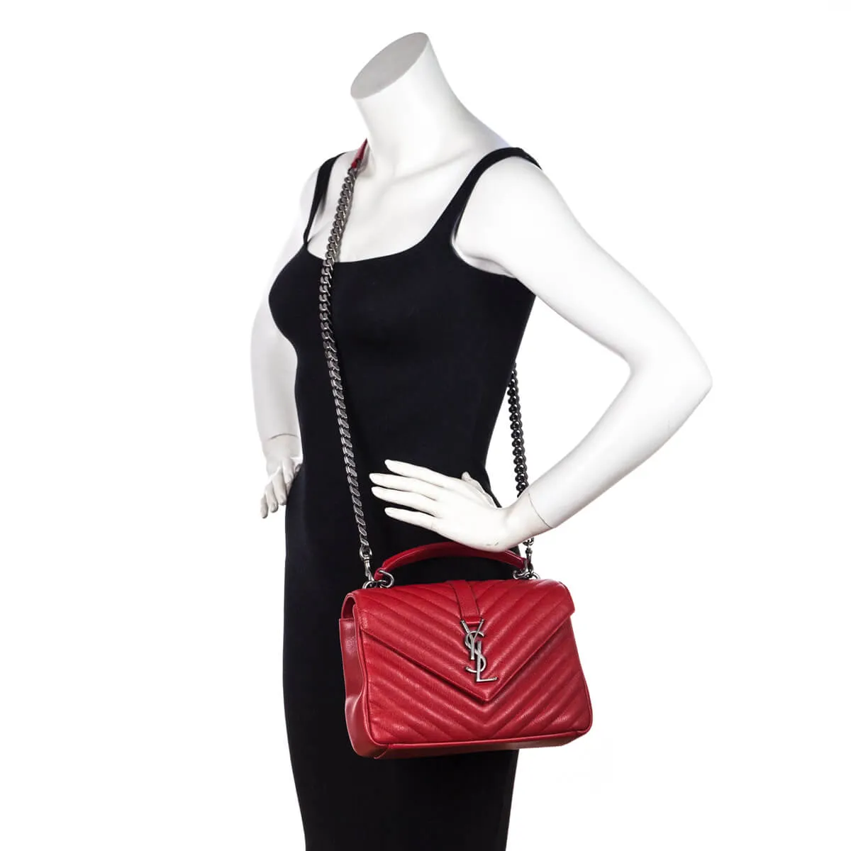 Saint Laurent Red Quilted Sheepskin Medium College Bag
