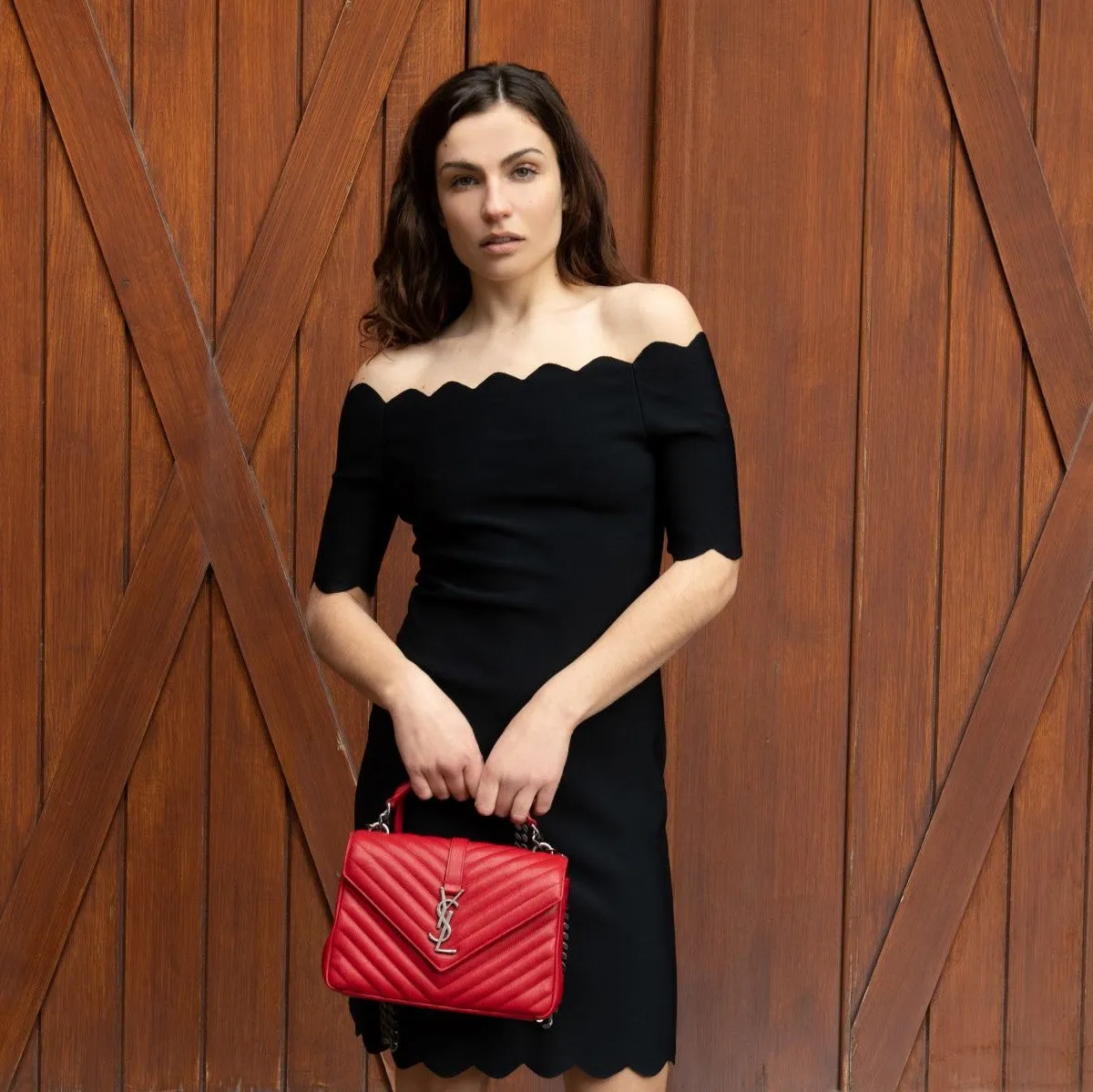 Saint Laurent Red Quilted Sheepskin Medium College Bag